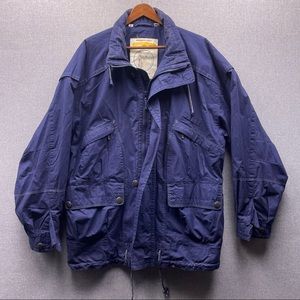 Members Only Angler Full Zip Collared Multi Pocket Navy Blue Thin Raincoat Vtg